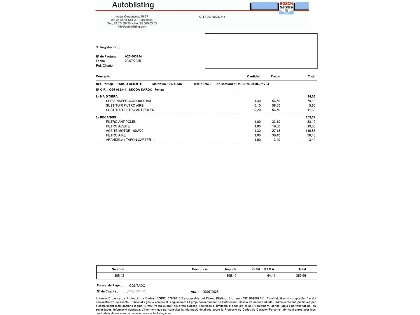 Foto del mantenimiento del Skoda Karoq Skoda Karoq 1.5 TSI ACT Ambition (150 CV)
