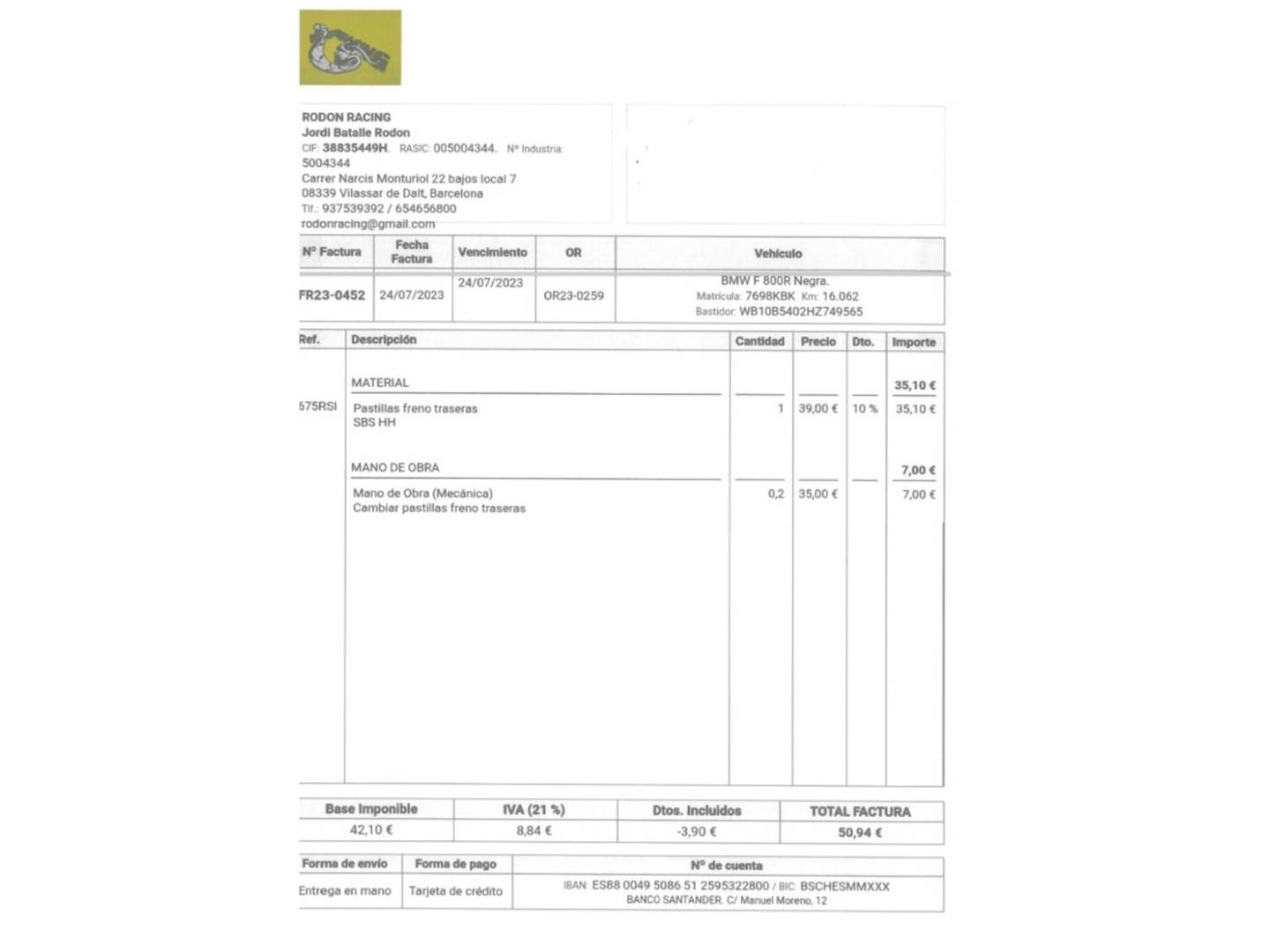 Foto del mantenimiento del BMW Motorrad F 800 R BMW Motorrad F 800 R (90 CV)
