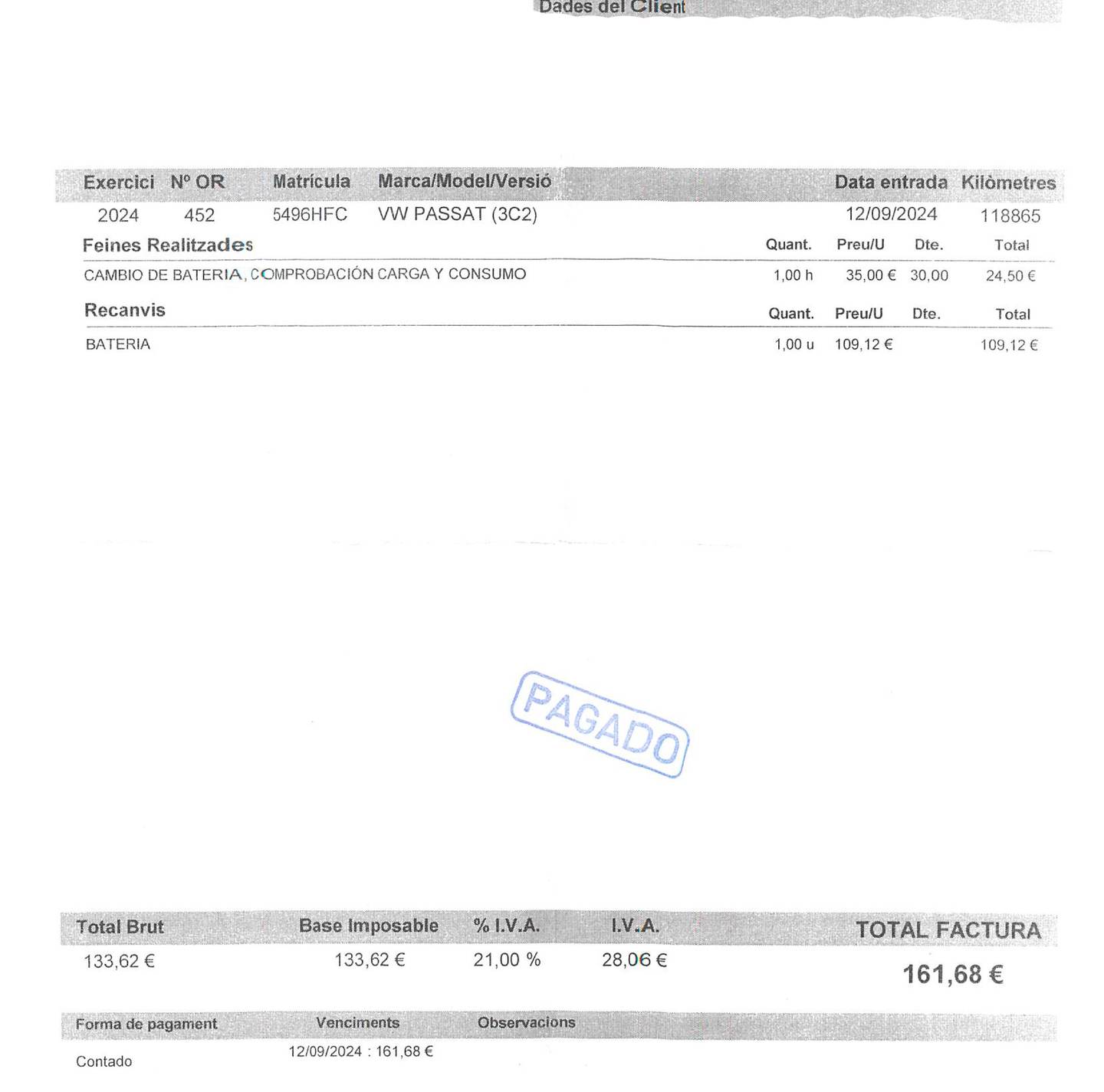 Foto del mantenimiento del Volkswagen Passat Volkswagen Passat 1.4 TSI Edition (122 CV)