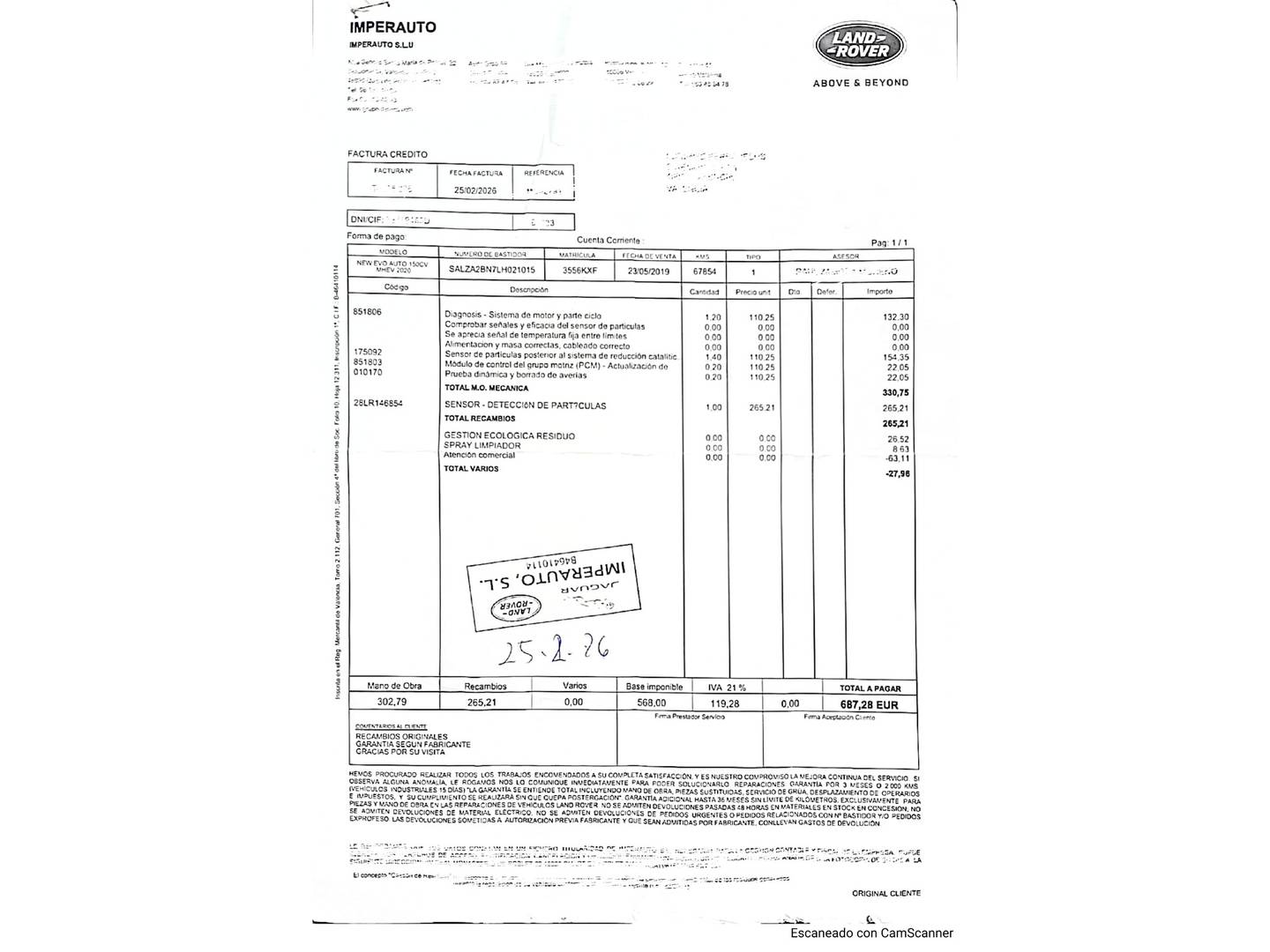 Foto del mantenimiento del Land Rover Range Rover Evoque Land Rover Range Rover Evoque D150 Standard 4WD Auto (150 CV)