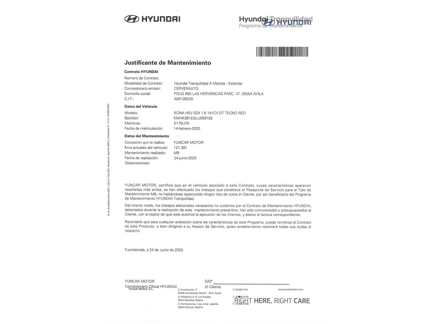 Foto del mantenimiento del Hyundai Kona Hyundai Kona 1.6 GDI HEV Tecno Red DT (141 CV)