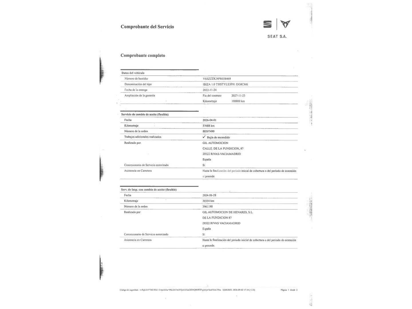 Foto del mantenimiento del Seat Ibiza Seat Ibiza 1.0 TSI Style XL Wired (110 CV)
