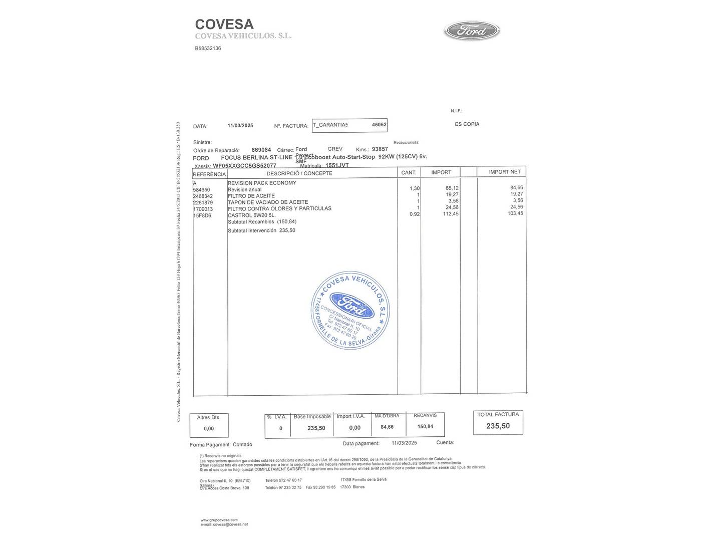 Foto del mantenimiento del Ford Focus Ford Focus 1.0 Ecoboost S&S ST-Line (125 CV)