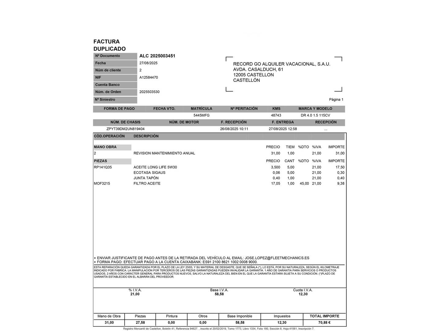 Foto del mantenimiento del DR AUTOMOBILES DR 4.0 DR AUTOMOBILES DR4 1.5 (116 CV)