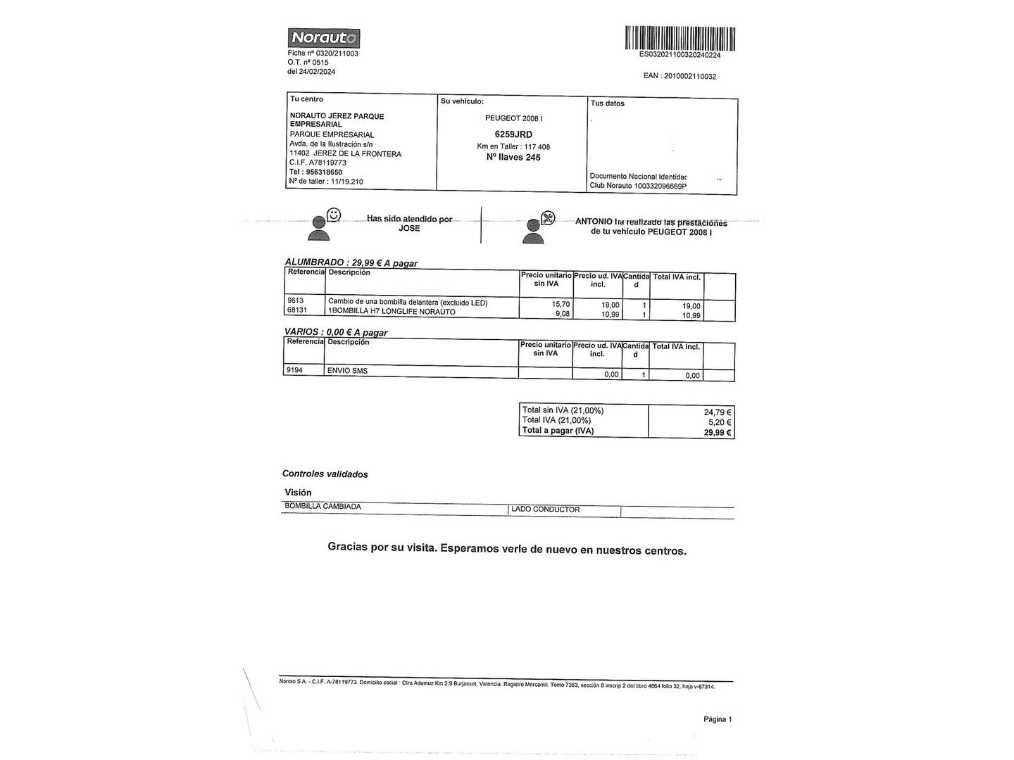 Foto del mantenimiento del Peugeot 2008 Peugeot 2008 PureTech 110 S&S Active (110 CV)