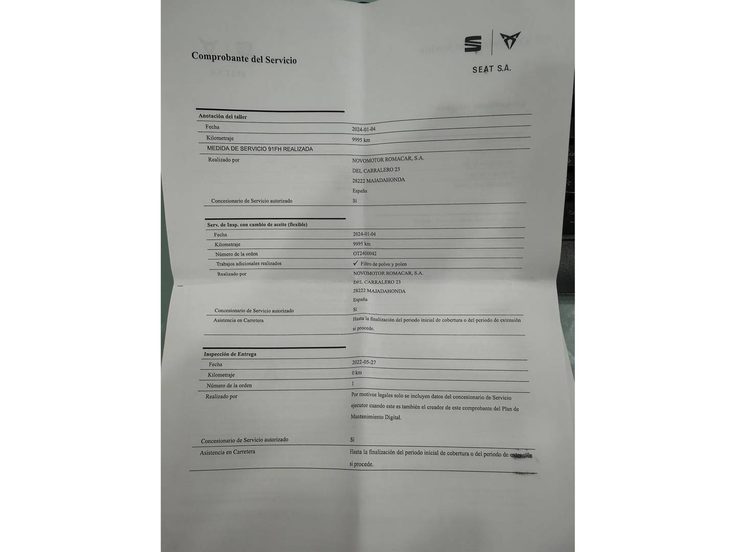 Foto del mantenimiento del Seat Arona Seat Arona 1.0 TSI Style (110 CV)