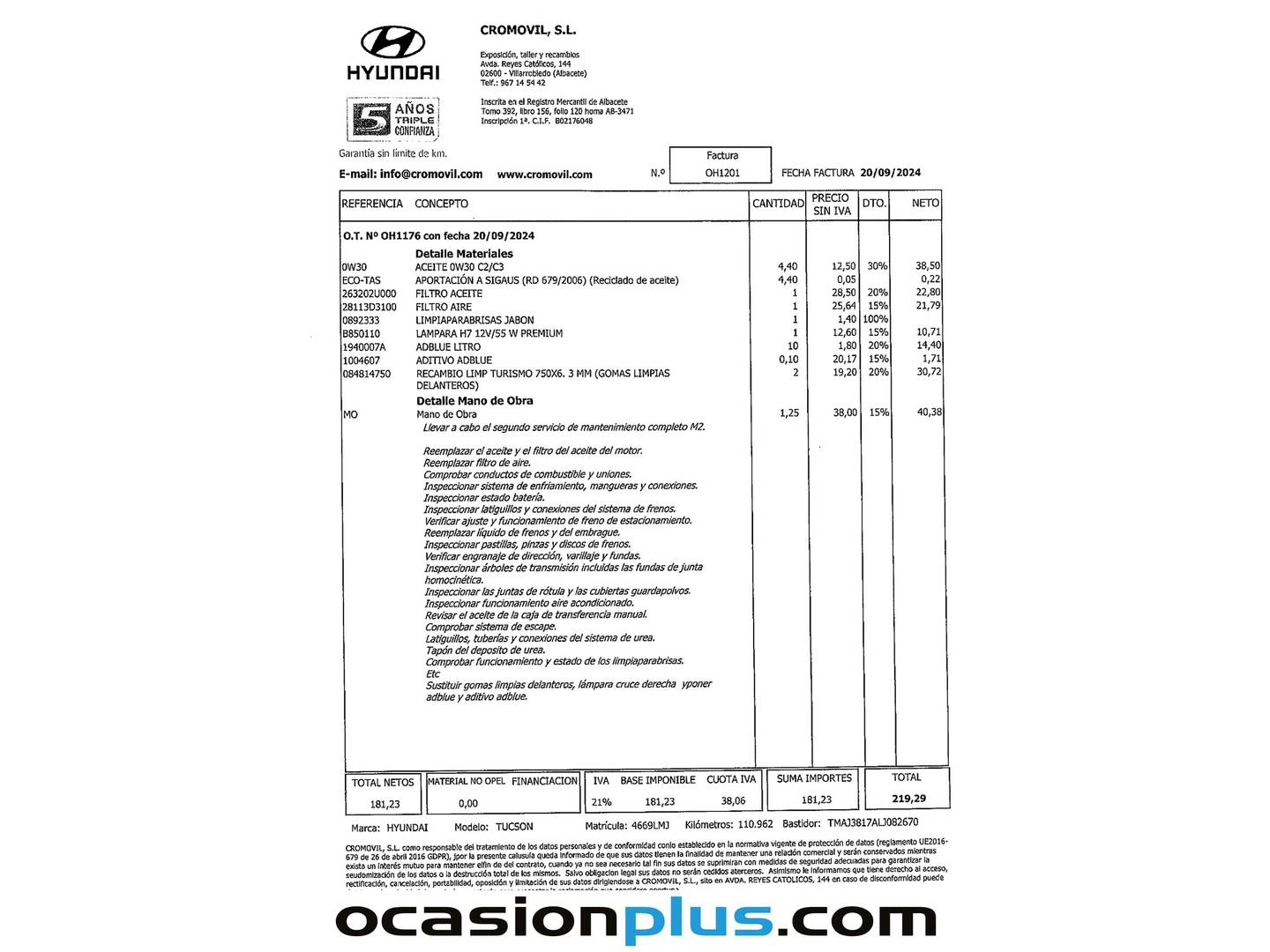 Foto del mantenimiento del Hyundai Tucson Hyundai Tucson 1.6 CRDI 48V SLE 4x2 (116 CV)