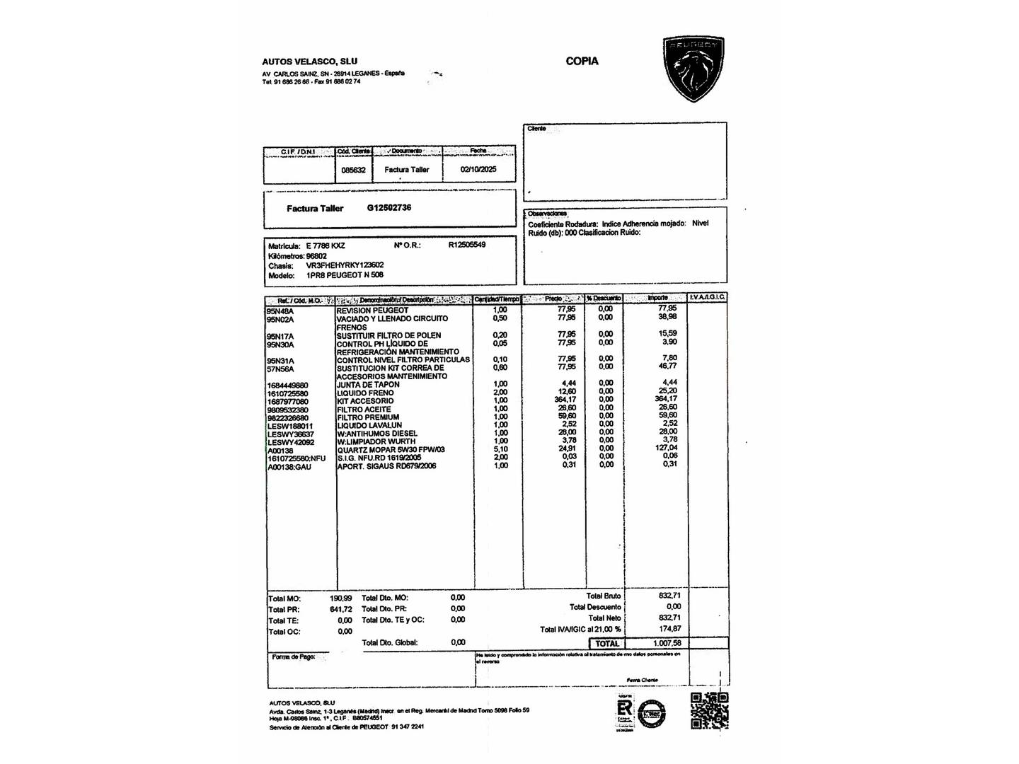 Foto del mantenimiento del Peugeot 508 Peugeot 508 BlueHDi 160 S&S GT Line EAT8 (160 CV)