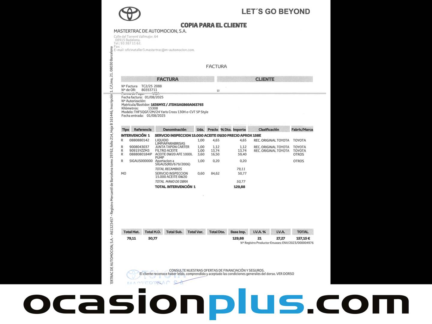 Foto del mantenimiento del Toyota Yaris Cross Toyota Yaris Cross 120H Style (116 CV)