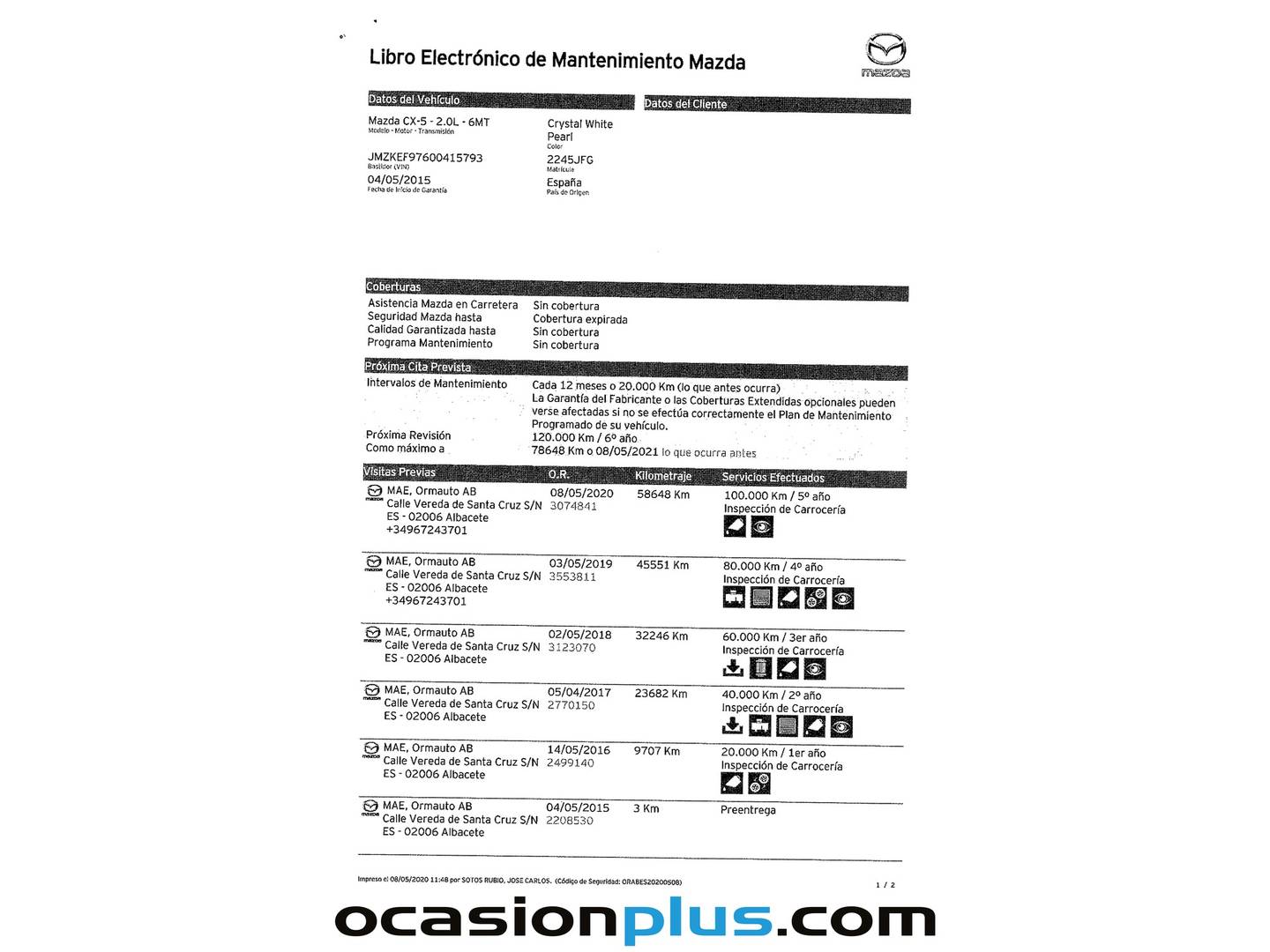 Foto del mantenimiento del Mazda CX-5 Mazda CX-5 2.0 GE Style+ 2WD (165 CV)