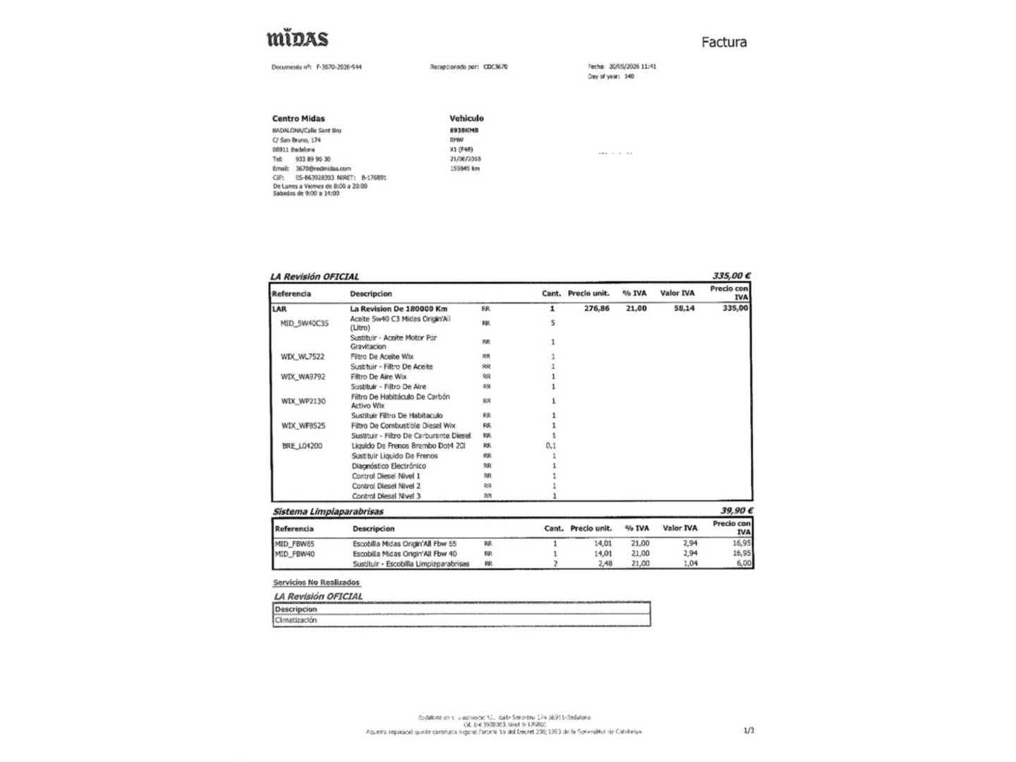 Foto del mantenimiento del BMW X1 BMW X1 sDrive18d (150 CV)