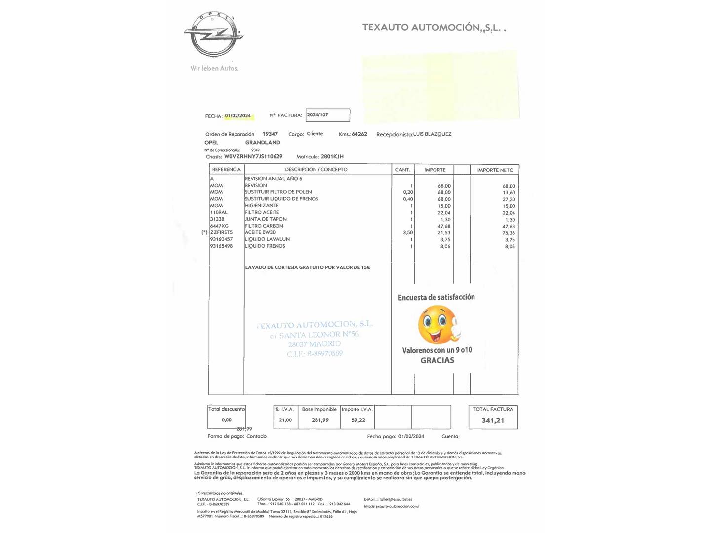 Foto del mantenimiento del Opel Grandland X Opel Grandland X 1.2 Turbo Ultimate  (130 CV)