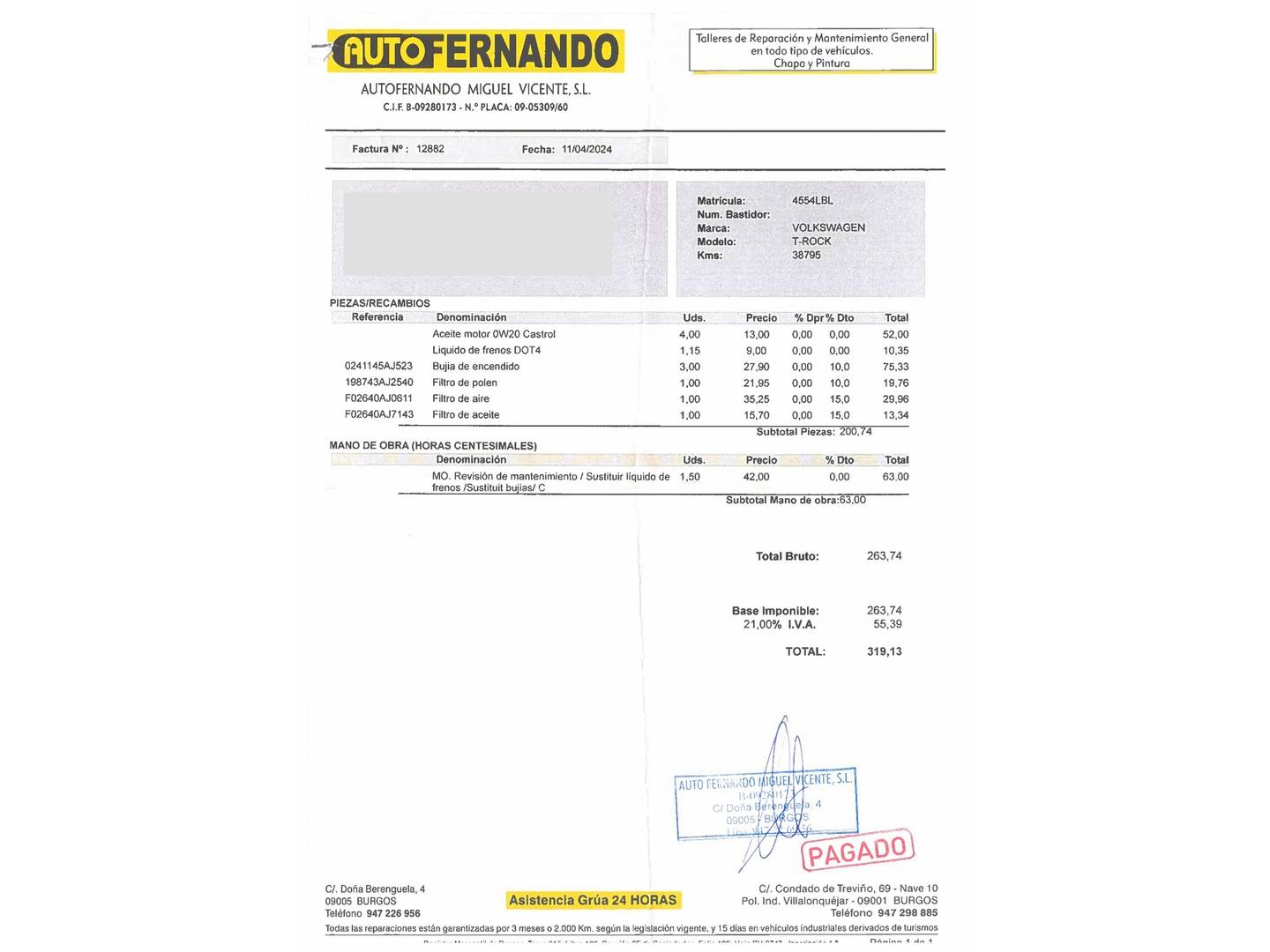 Foto del mantenimiento del Volkswagen T-Roc Volkswagen T-Roc Advance Style 1.0 TSI (115 CV)