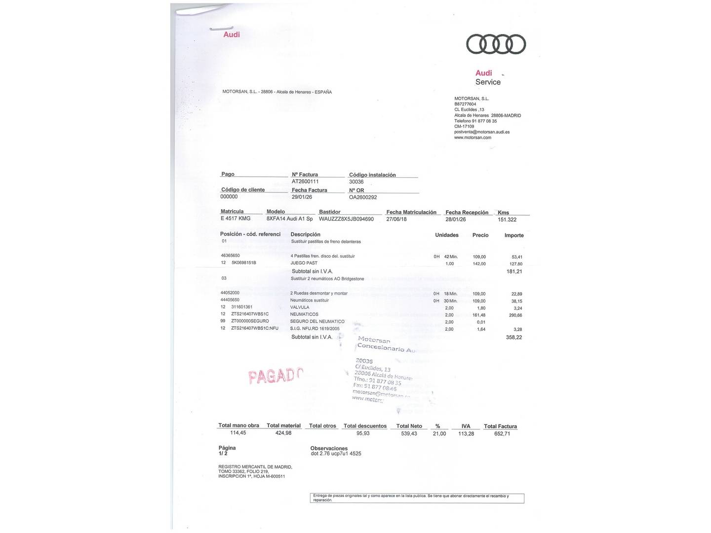 Foto del mantenimiento del Audi A1 Audi A1 Sportback Adrenalin 1.6 TDI (116 CV) S-Line