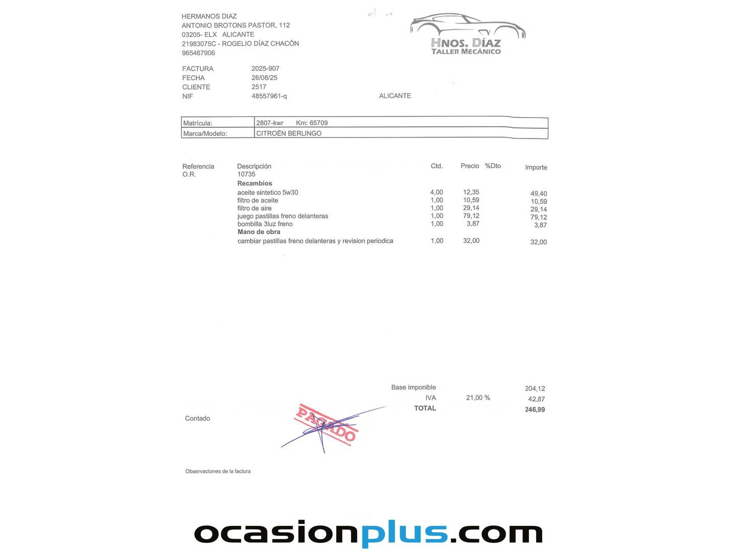 Foto del mantenimiento del Citroën Berlingo Citroën Berlingo Combi PureTech 110 S&S Talla M Feel (110 CV)
