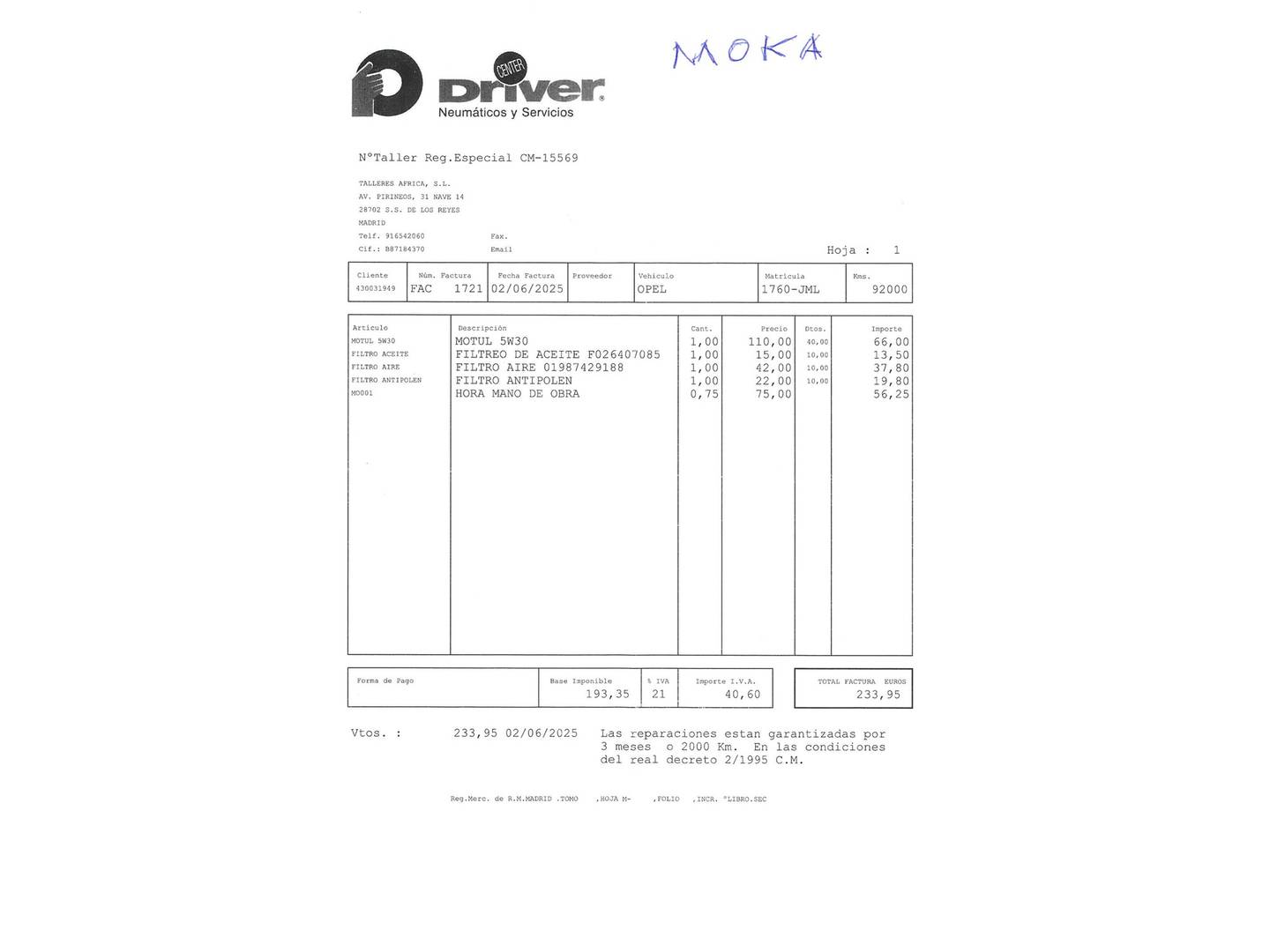 Foto del mantenimiento del Opel Mokka Opel Mokka 1.4 Turbo S&S Selective 4x2 (140 CV)