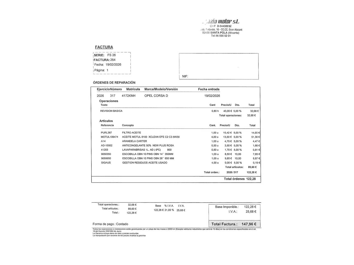 Foto del mantenimiento del Opel Corsa Opel Corsa 1.4 Expression (75 CV)
