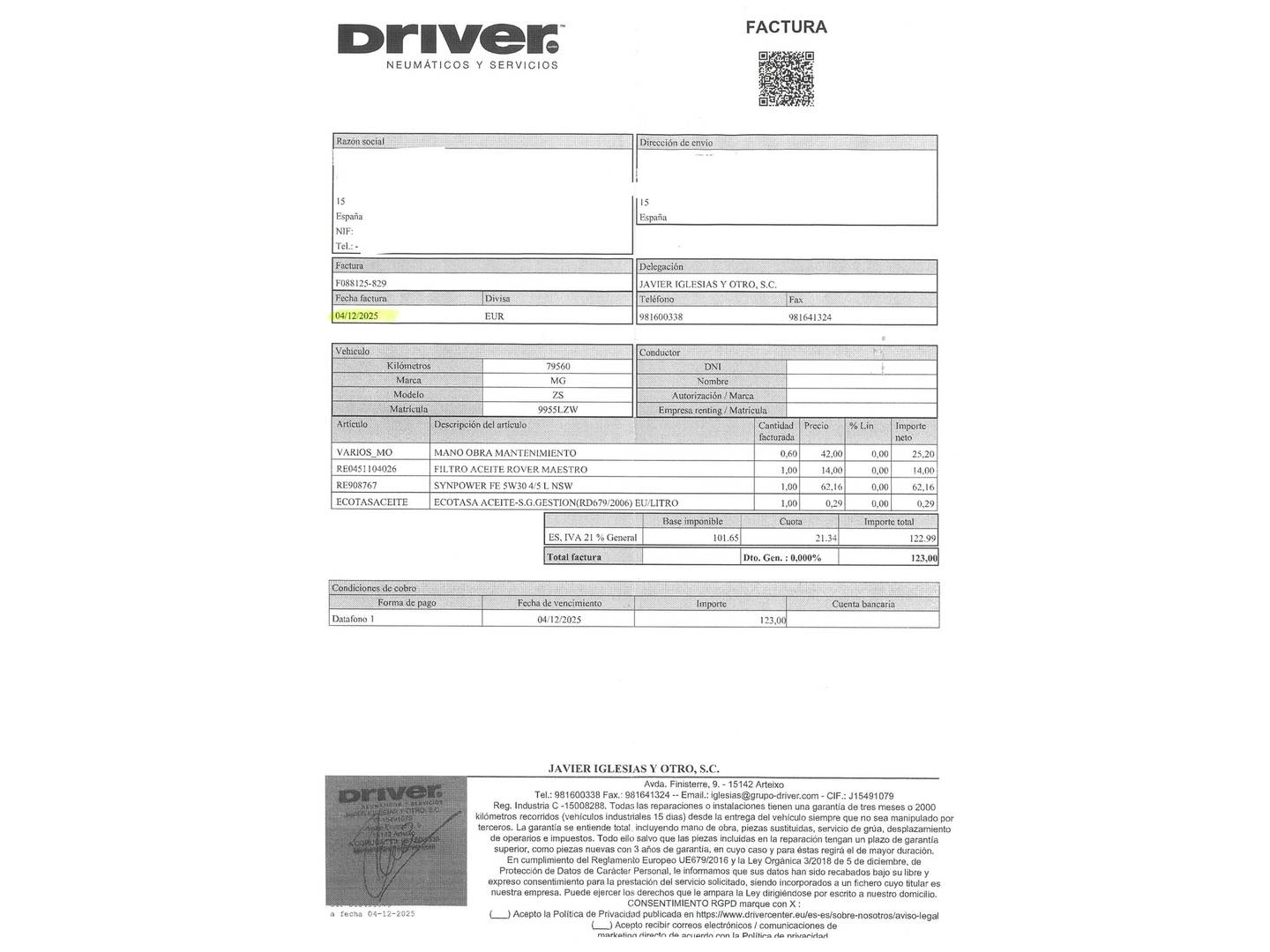 Foto del mantenimiento del MG ZS MG ZS 1.5 Comfort (106 CV)