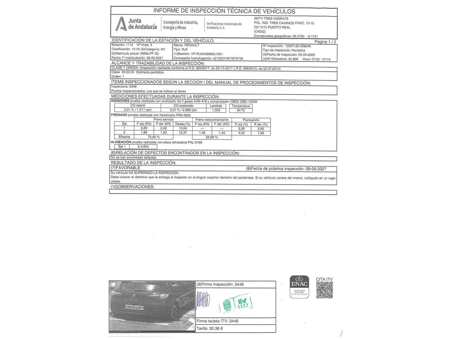 Foto del certificado del Renault Clio Renault Clio SL Limited TCe (90 CV)