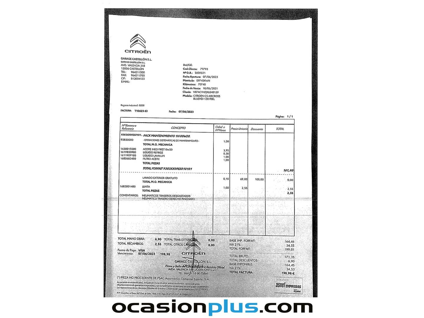 Foto del mantenimiento del Citroën C5 Aircross Citroën C5 Aircross BlueHdi 130 S&S Feel (131 CV)
