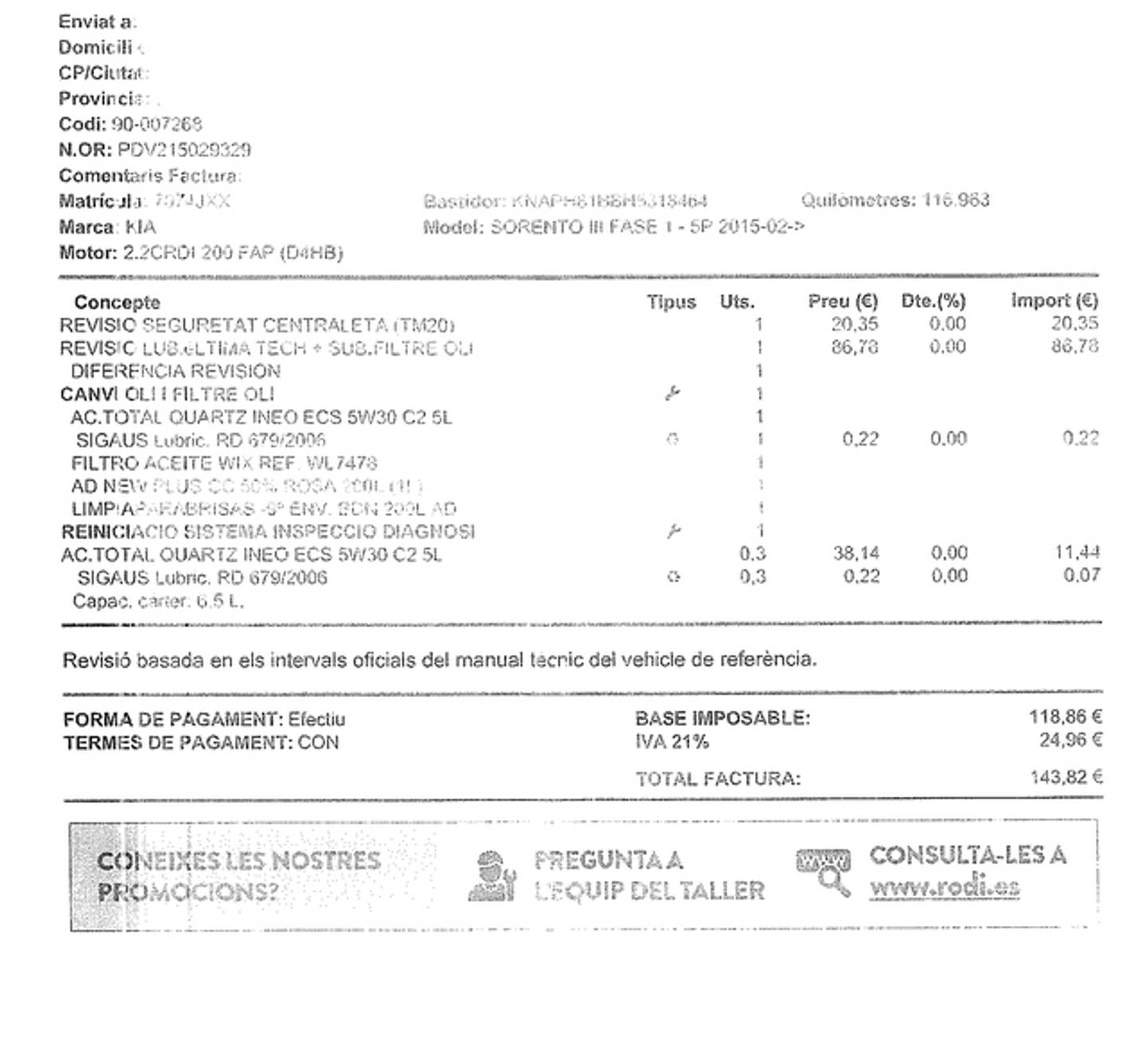 Foto del mantenimiento del KIA Sorento KIA Sorento 2.2 CRDI Drive 4x2 Auto (200 CV) 7 Plazas
