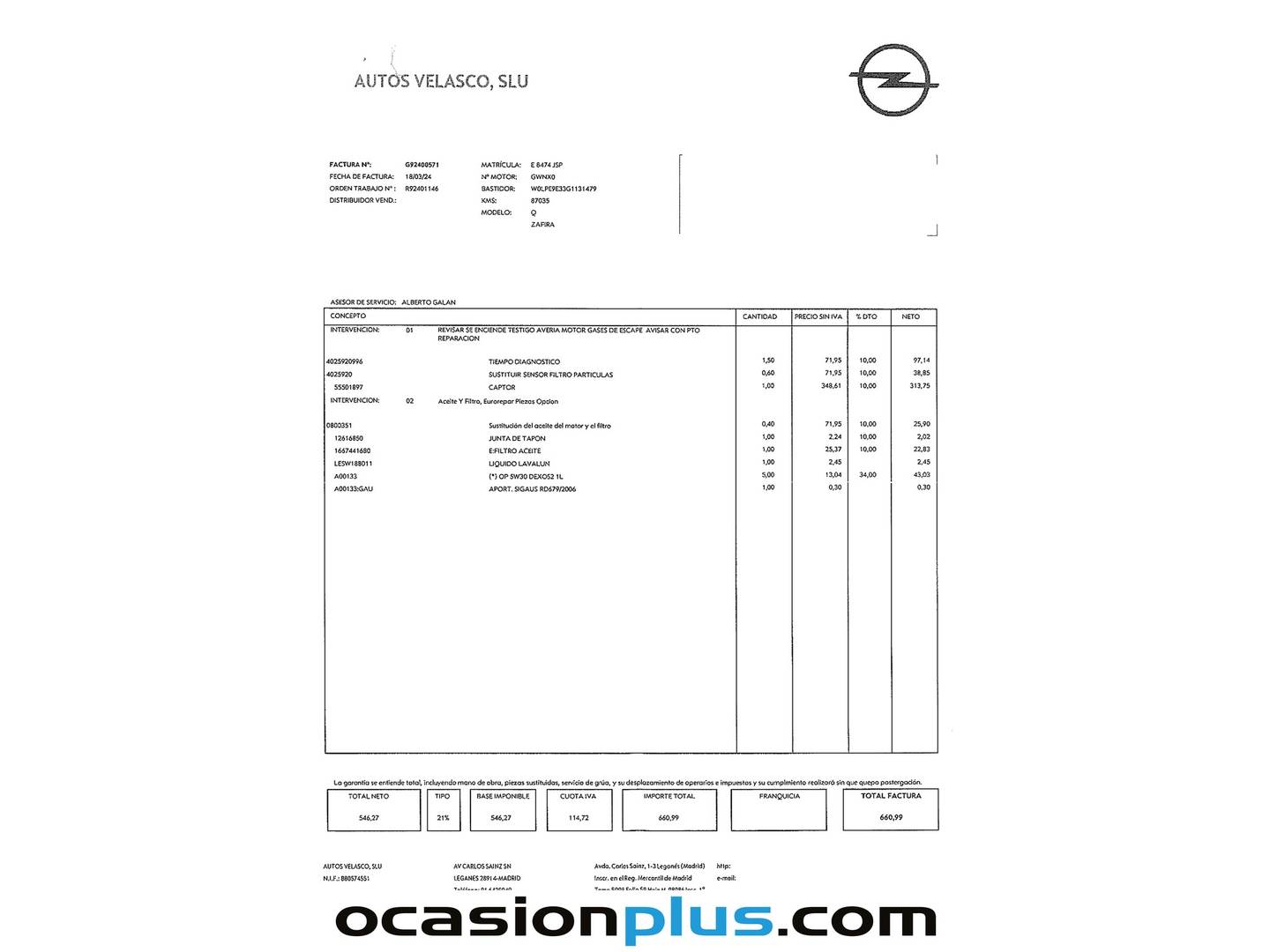 Foto del mantenimiento del Opel Zafira Tourer Opel Zafira Tourer 1.6 CDTi S&S Selective (136 CV) 7 Plazas