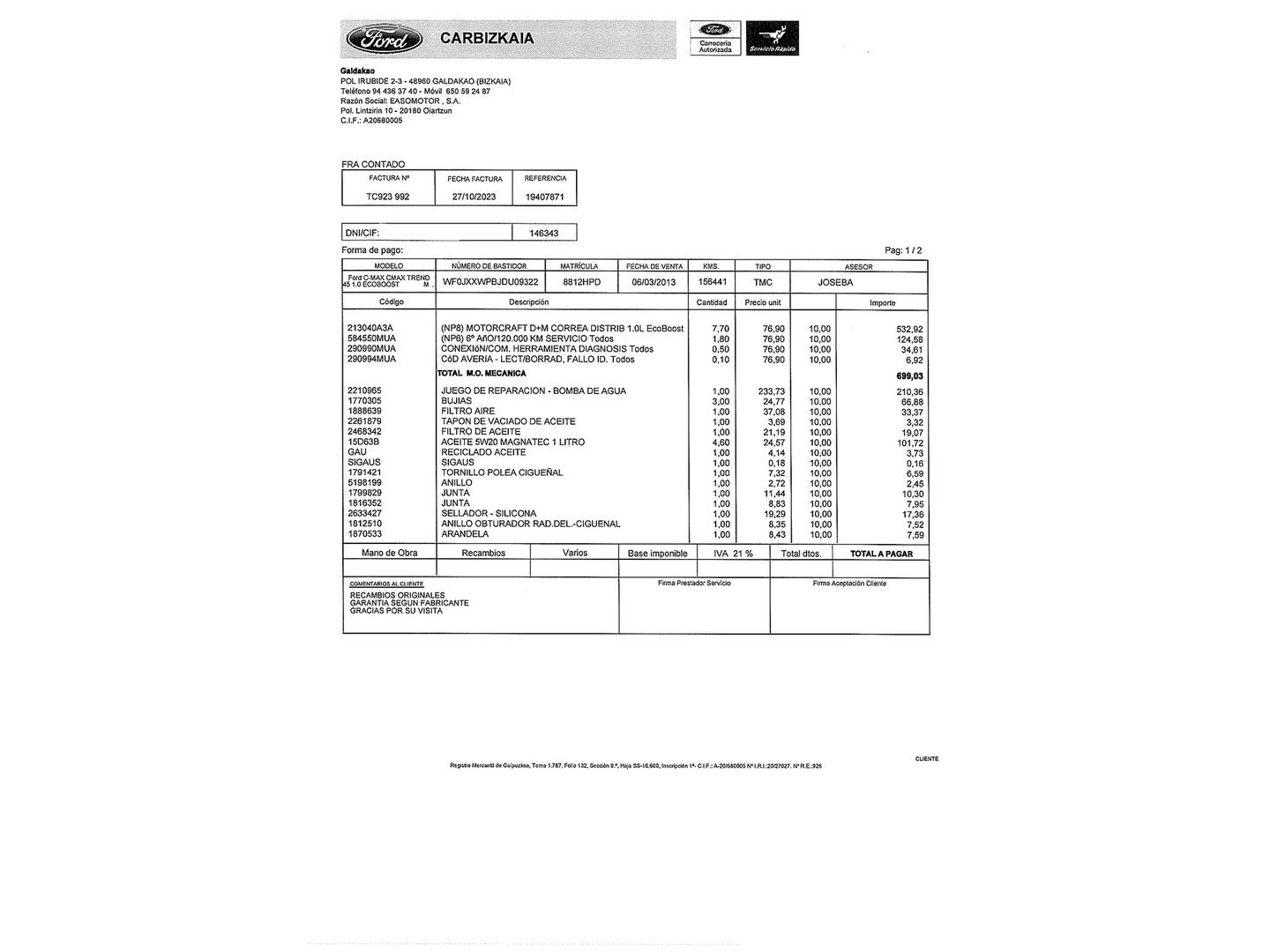 Foto del mantenimiento del Ford C-Max Ford C-Max 1.0 EcoBoost S&S Trend (125 CV)