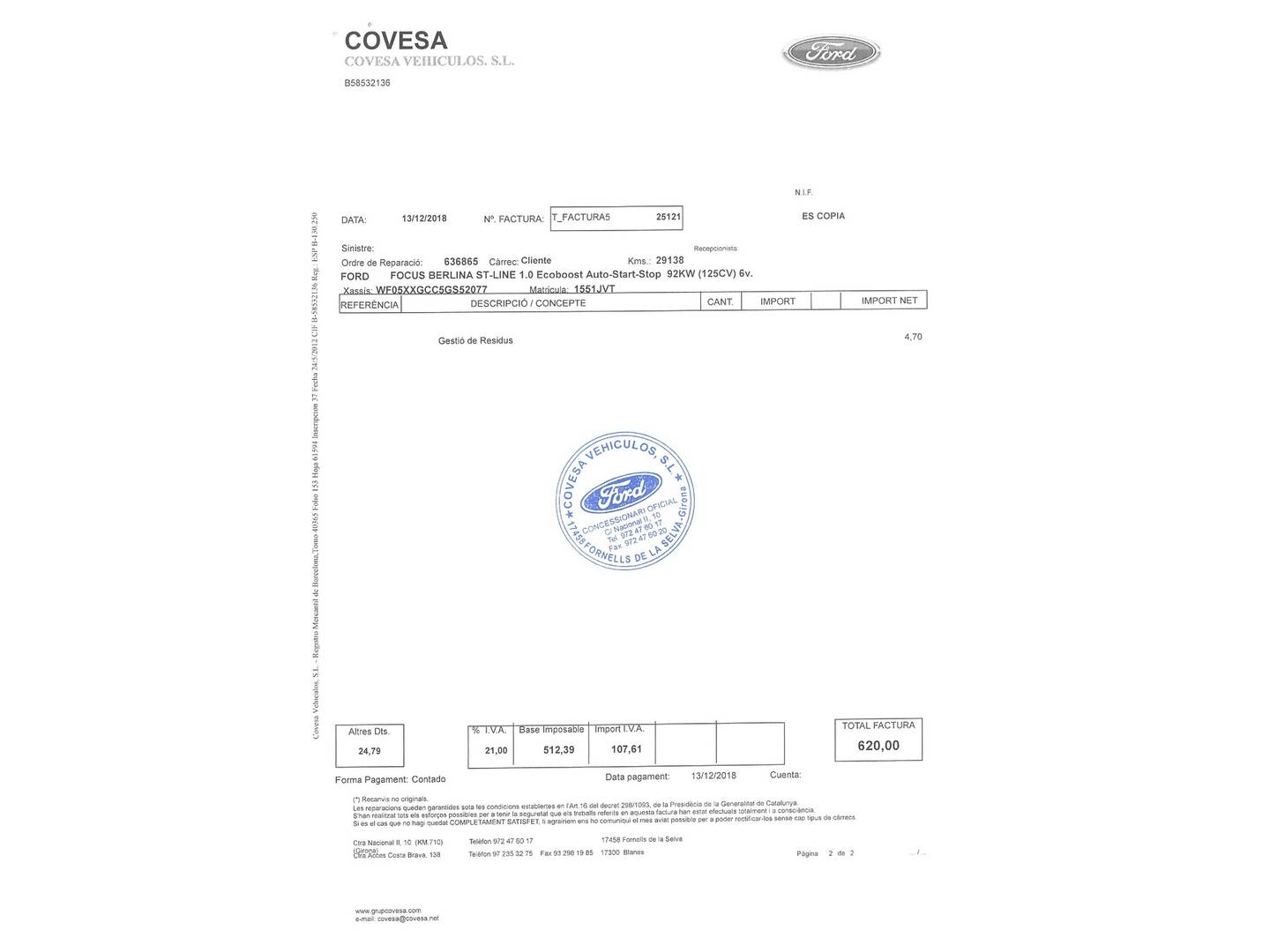 Foto del mantenimiento del Ford Focus Ford Focus 1.0 Ecoboost S&S ST-Line (125 CV)
