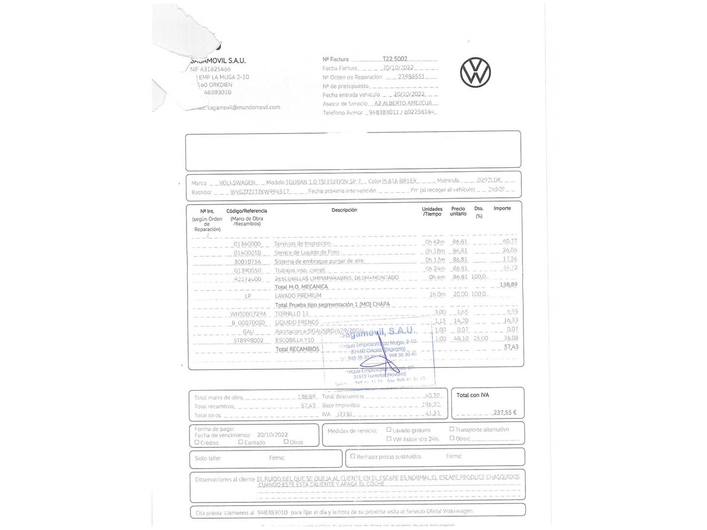 Foto del mantenimiento del Volkswagen Touran Volkswagen Touran 1.0 TSI Business (116 CV) 7 Plazas