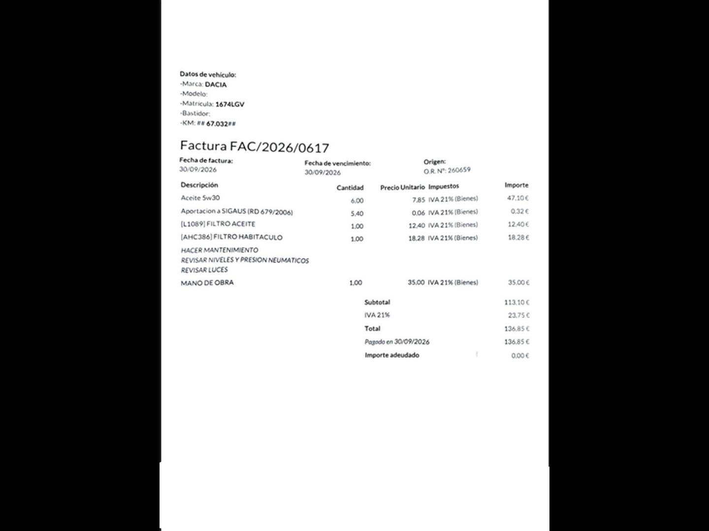Foto del mantenimiento del Dacia Dokker Dacia Dokker Stepway Essential Blue dCi (95 CV)