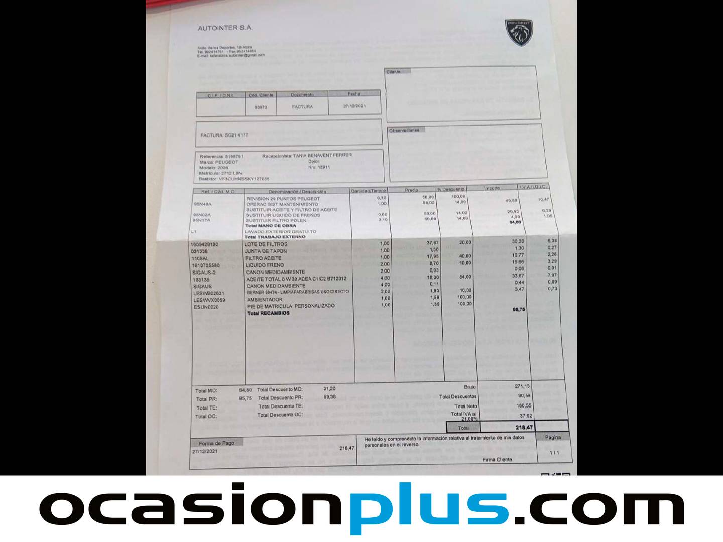 Foto del mantenimiento del Peugeot 2008 Peugeot 2008 PureTech 130 S&S Allure (130 CV)