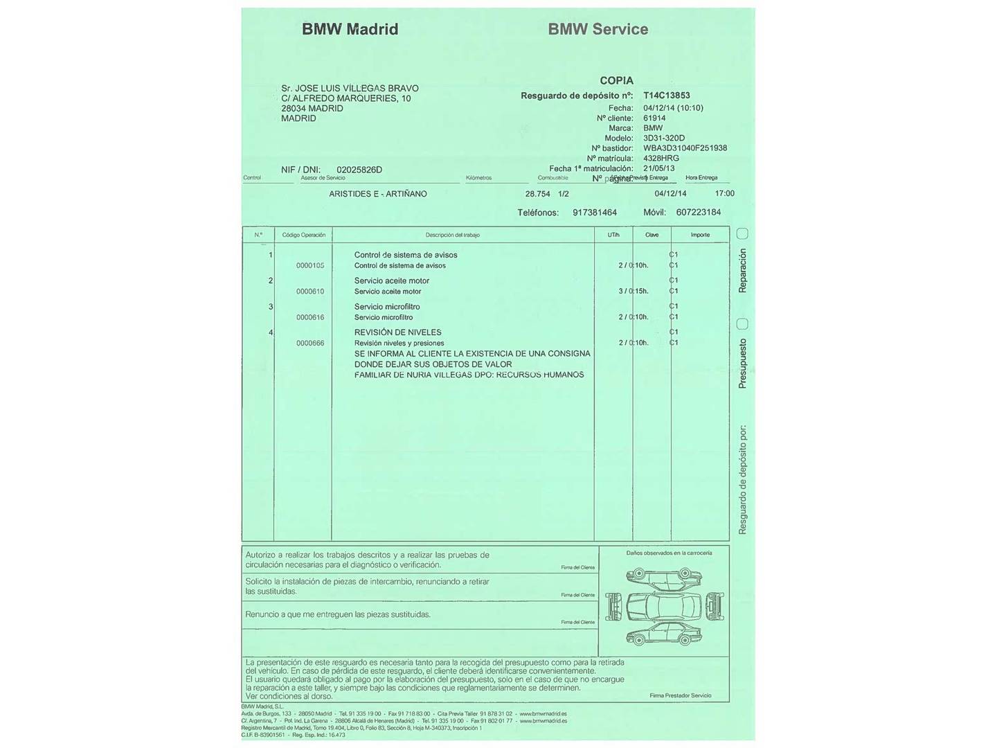 Foto del mantenimiento del BMW Serie 3 BMW Serie 3 320d (184 CV)