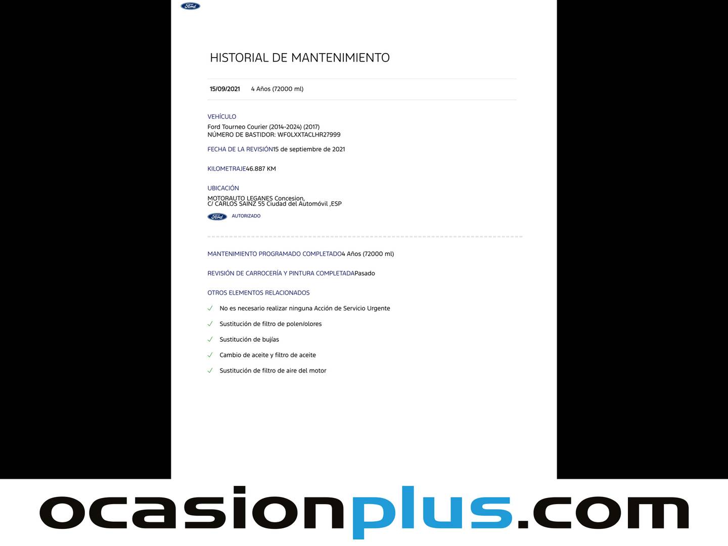 Foto del mantenimiento del Ford Tourneo Courier Ford Tourneo Courier 1.0 EcoBoost Titanium (100 CV)