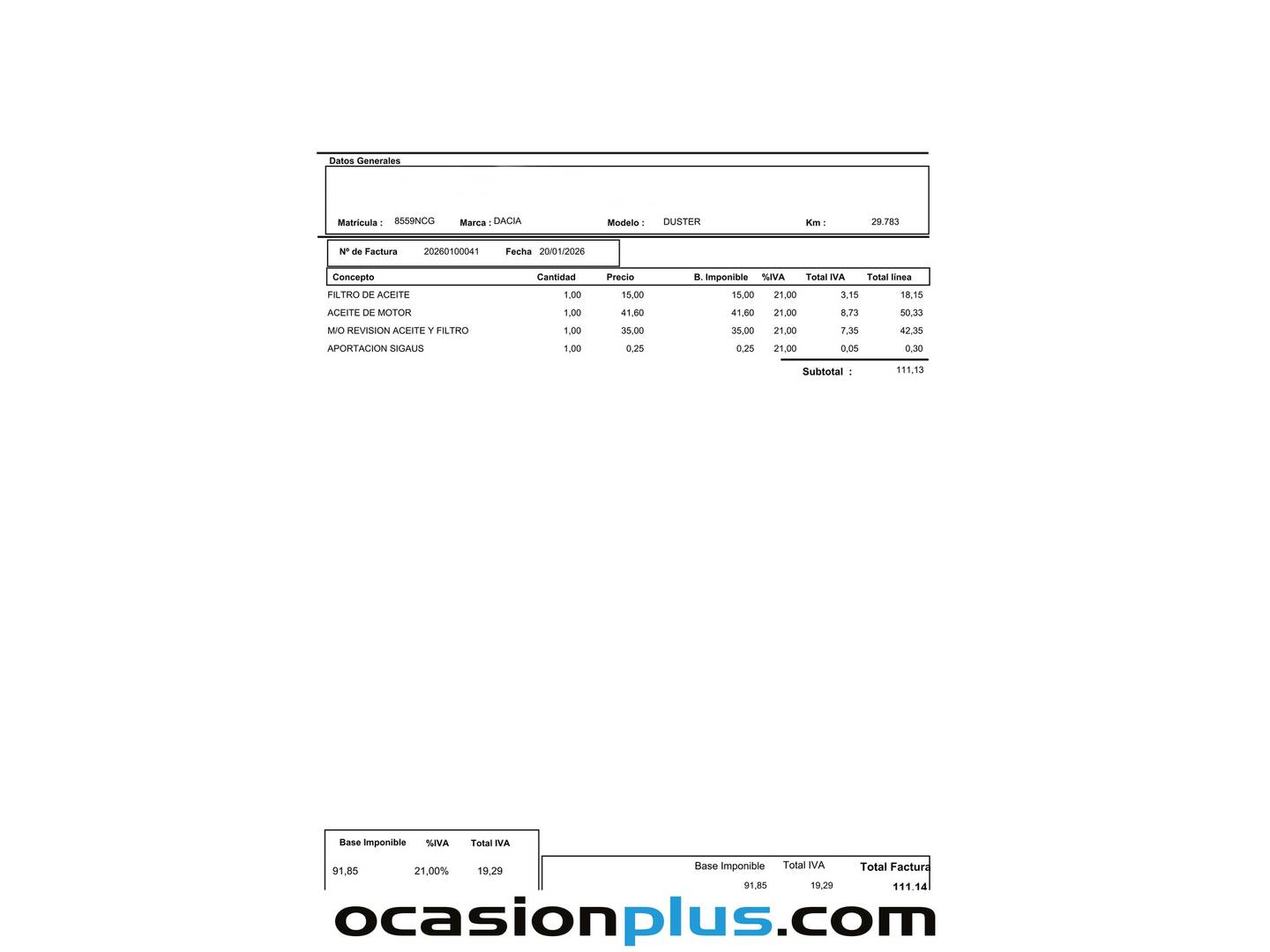 Foto del mantenimiento del Dacia Duster Dacia Duster Journey TCE 48v 4X2 (130 CV)