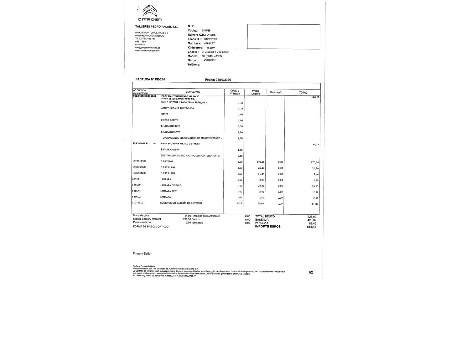 Foto del mantenimiento del Citroën C3 Citroën C3 PureTech 82 Feel (83 CV)