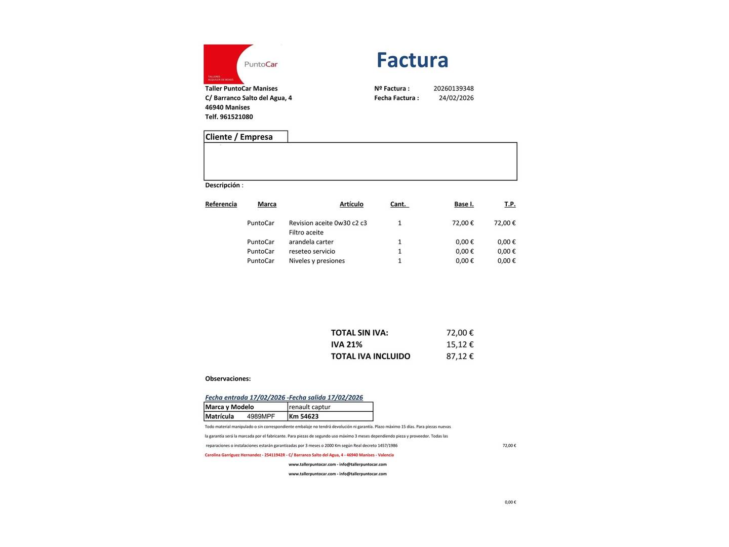 Foto del mantenimiento del Renault Captur Renault Captur Techno TCe (90 CV)