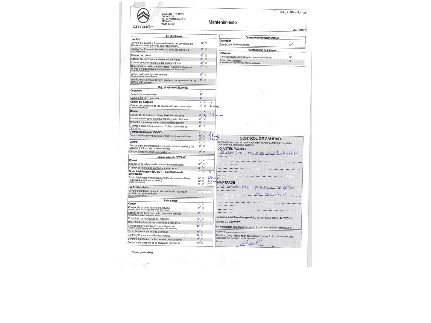 Foto del mantenimiento del Citroën C3 Citroën C3 PureTech 82 Feel (83 CV)