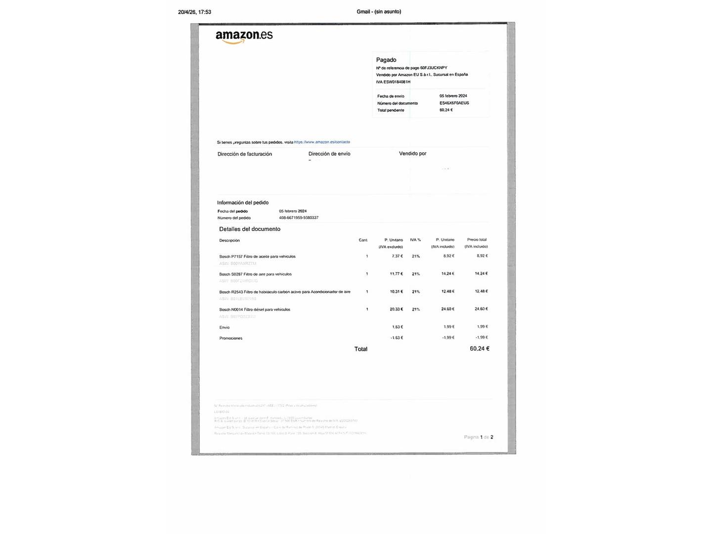 Foto del mantenimiento del Audi A3 Audi A3 Sportback S line edition 1.6 TDI (116 CV) S tronic