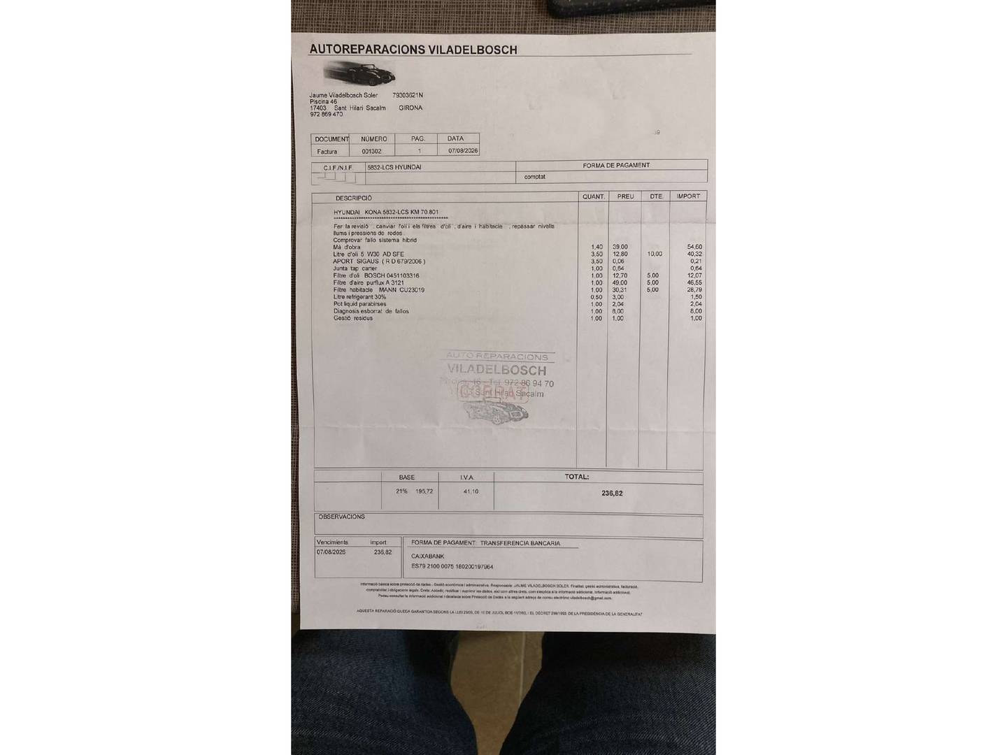 Foto del mantenimiento del Hyundai Kona Hyundai Kona 1.6 GDI HEV Style Sky Red DT (141 CV)