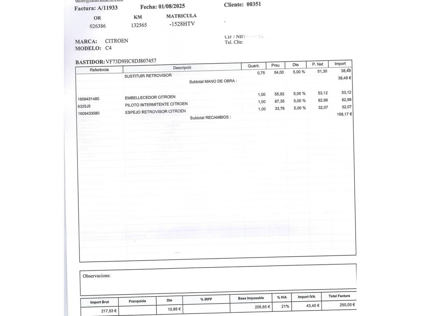 Foto del mantenimiento del Citroën C4 Picasso Citroen C4 Picasso 1.6 e-HDI Seduction (115 CV)