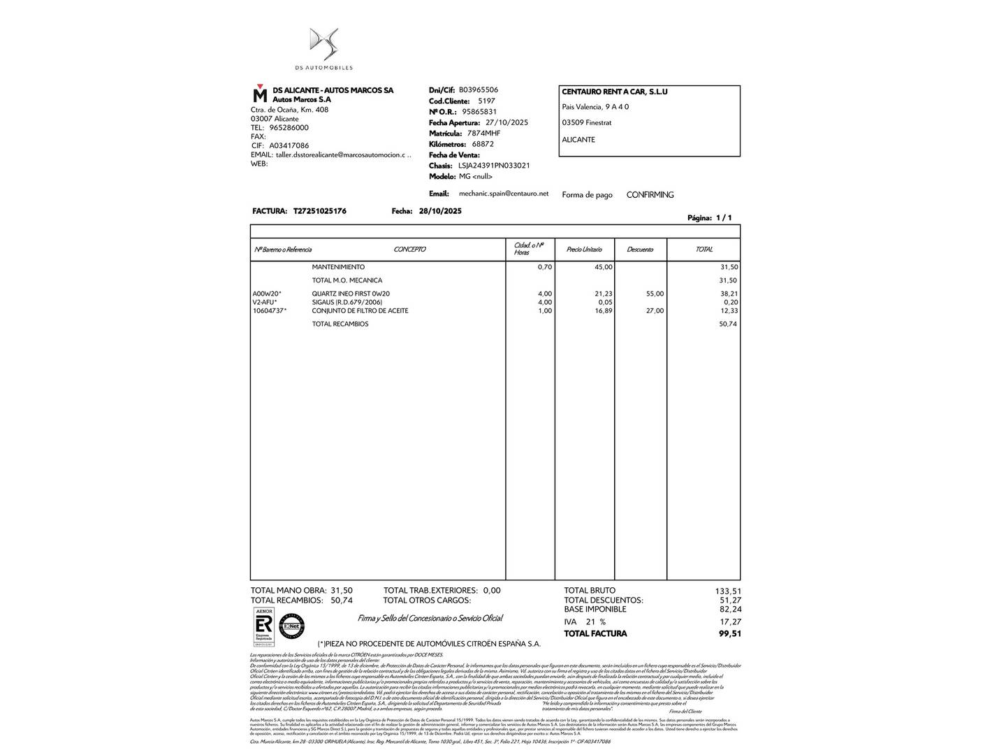 Foto del mantenimiento del MG eHS MG eHS 1.5 T-GDI PHEV Luxury (258 CV)