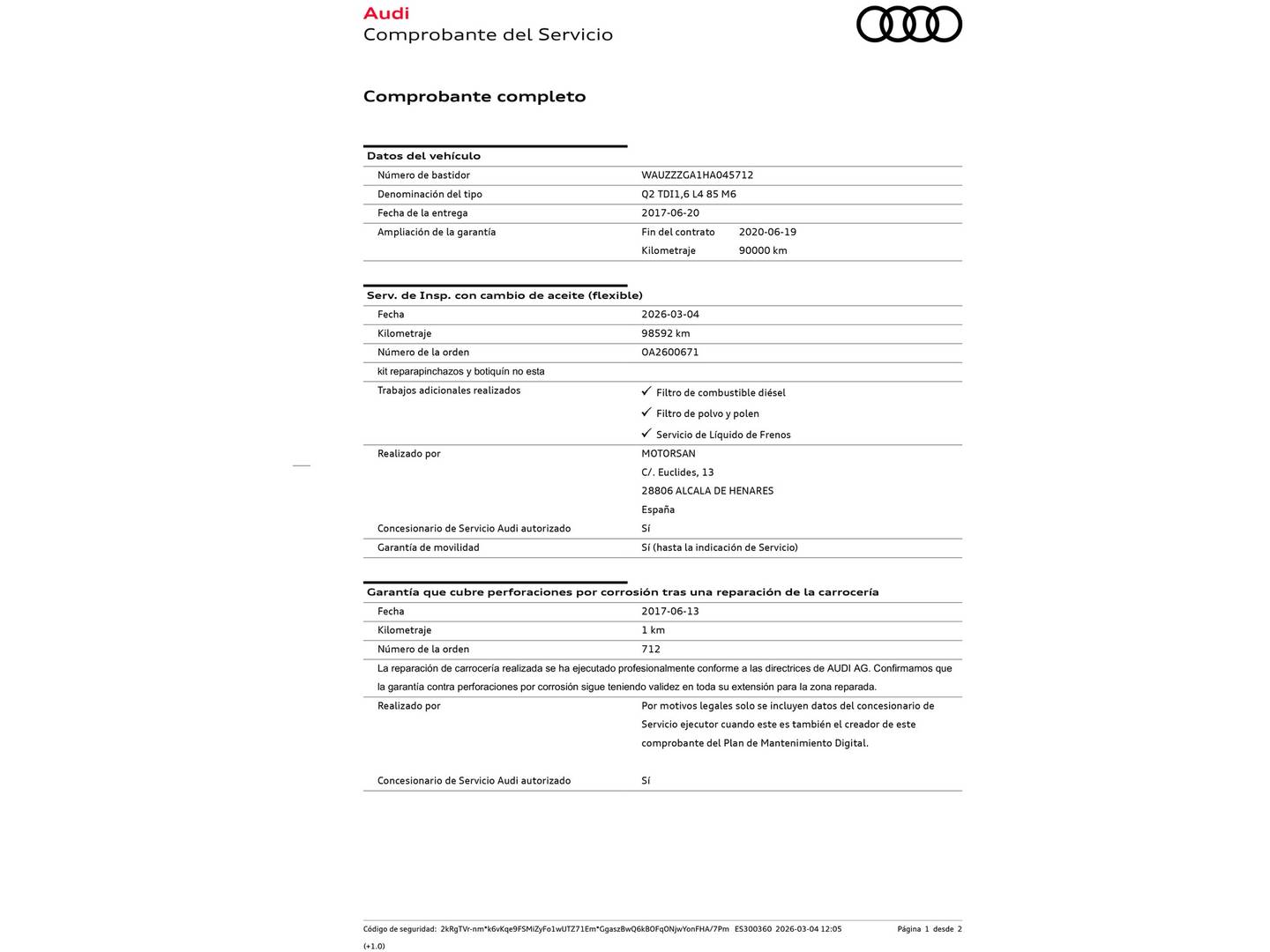 Foto del mantenimiento del Audi Q2 Audi Q2 Design Edition 1.6 TDI (116 CV)