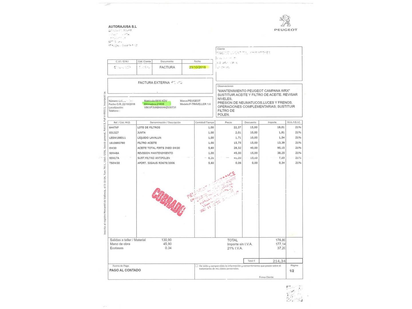 Foto del mantenimiento del Peugeot Traveller Peugeot Traveller 1.6 BlueHDi Business Compact (115 CV)