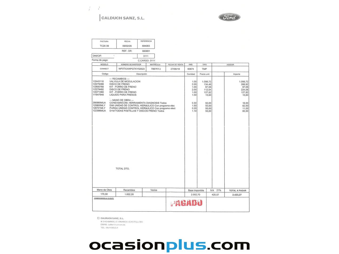 Foto del mantenimiento del Ford Tourneo Connect Ford Tourneo Connect Connect 1.5 TDCI S&S Titanium Auto (120 CV)