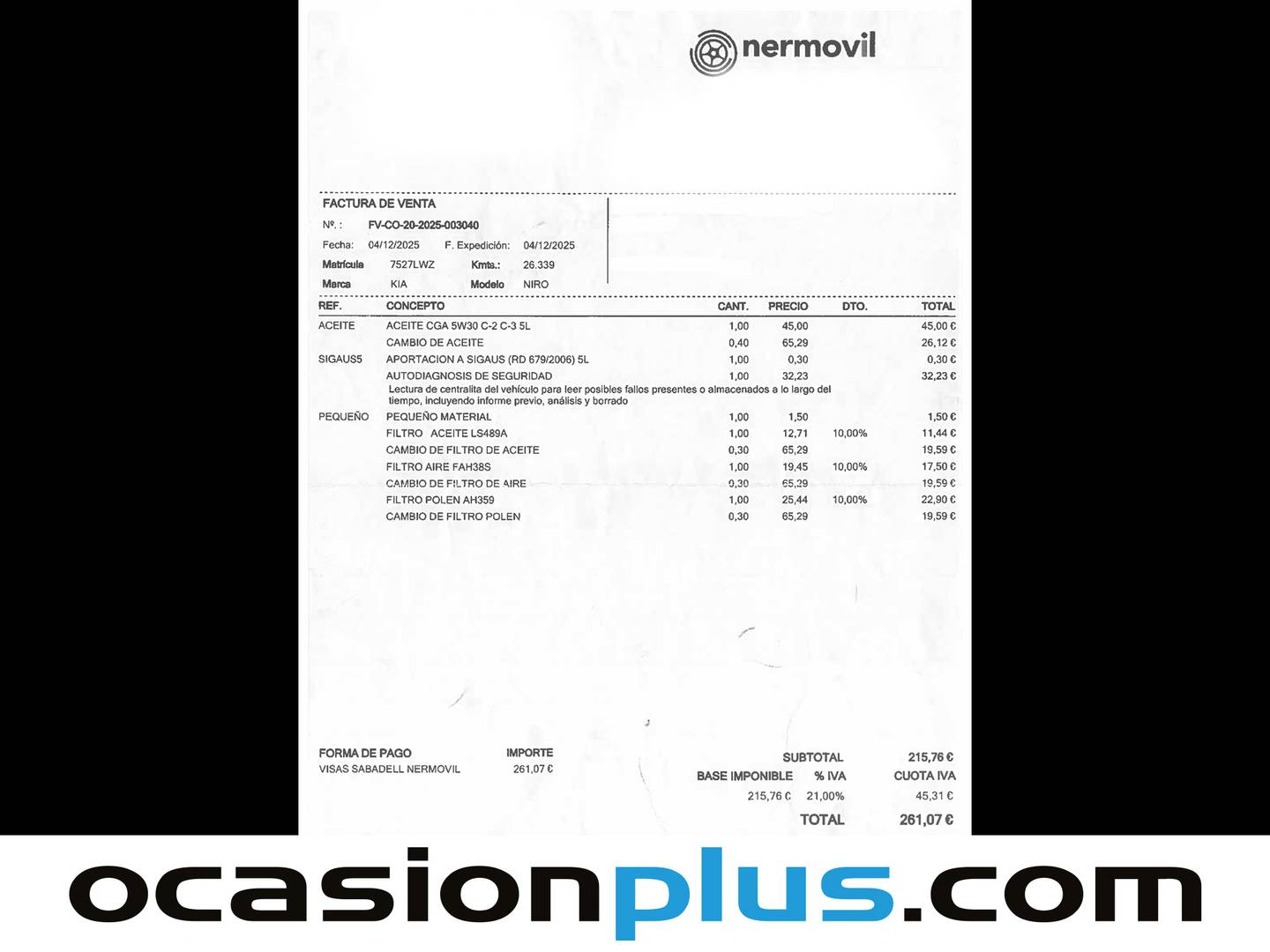 Foto del mantenimiento del KIA Niro Kia Niro 1.6 GDi HEV Híbrido Drive  (141 CV)