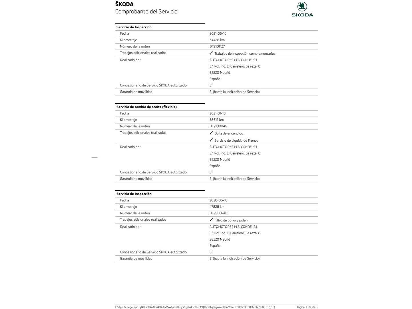Foto del mantenimiento del Skoda Karoq Skoda Karoq 1.5 TSI ACT Ambition DSG (150 CV)