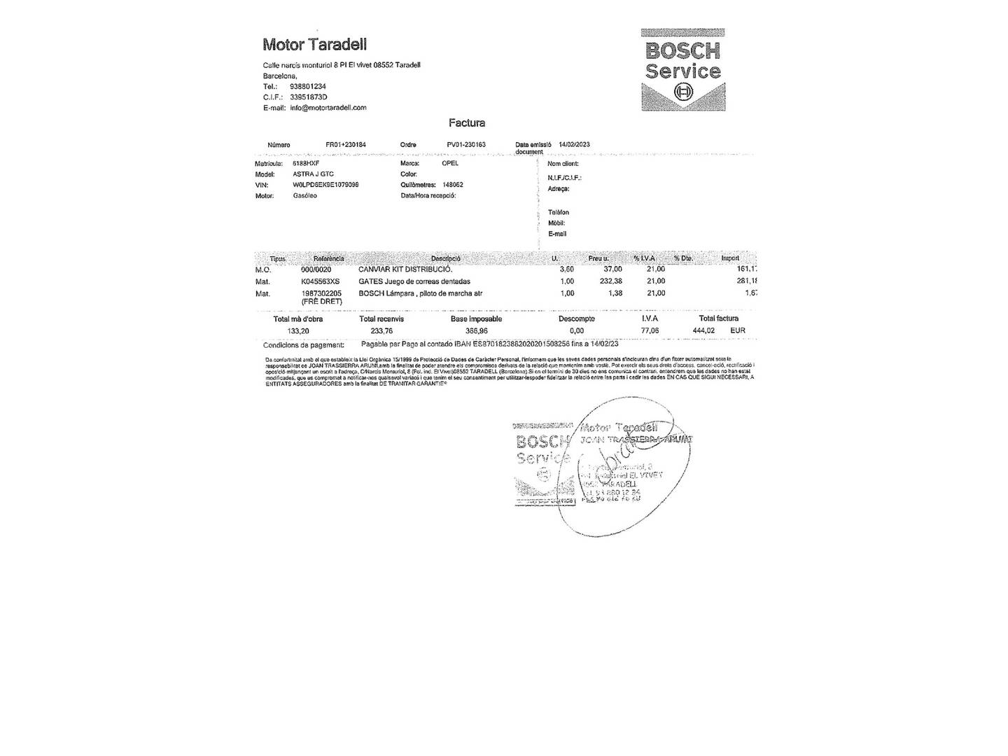 Foto del mantenimiento del Opel Astra Opel Astra 1.7 CDTI Selective (110 CV)