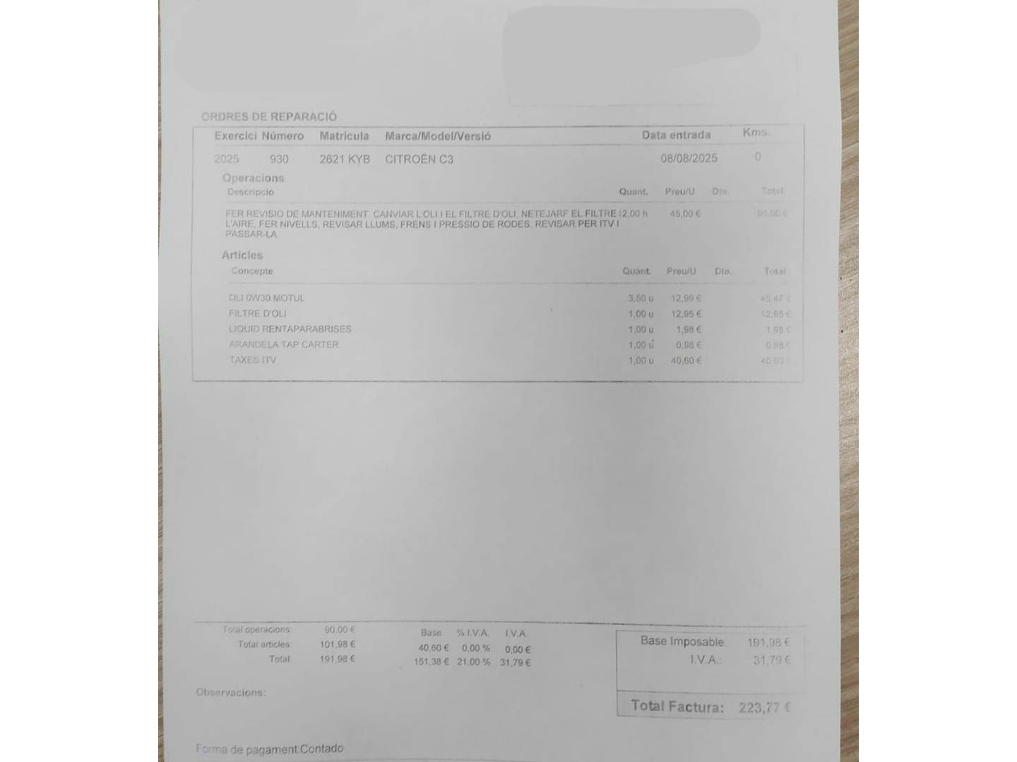 Foto del mantenimiento del Citroën C3 Citroën C3 PureTech 82 Feel (83 CV)