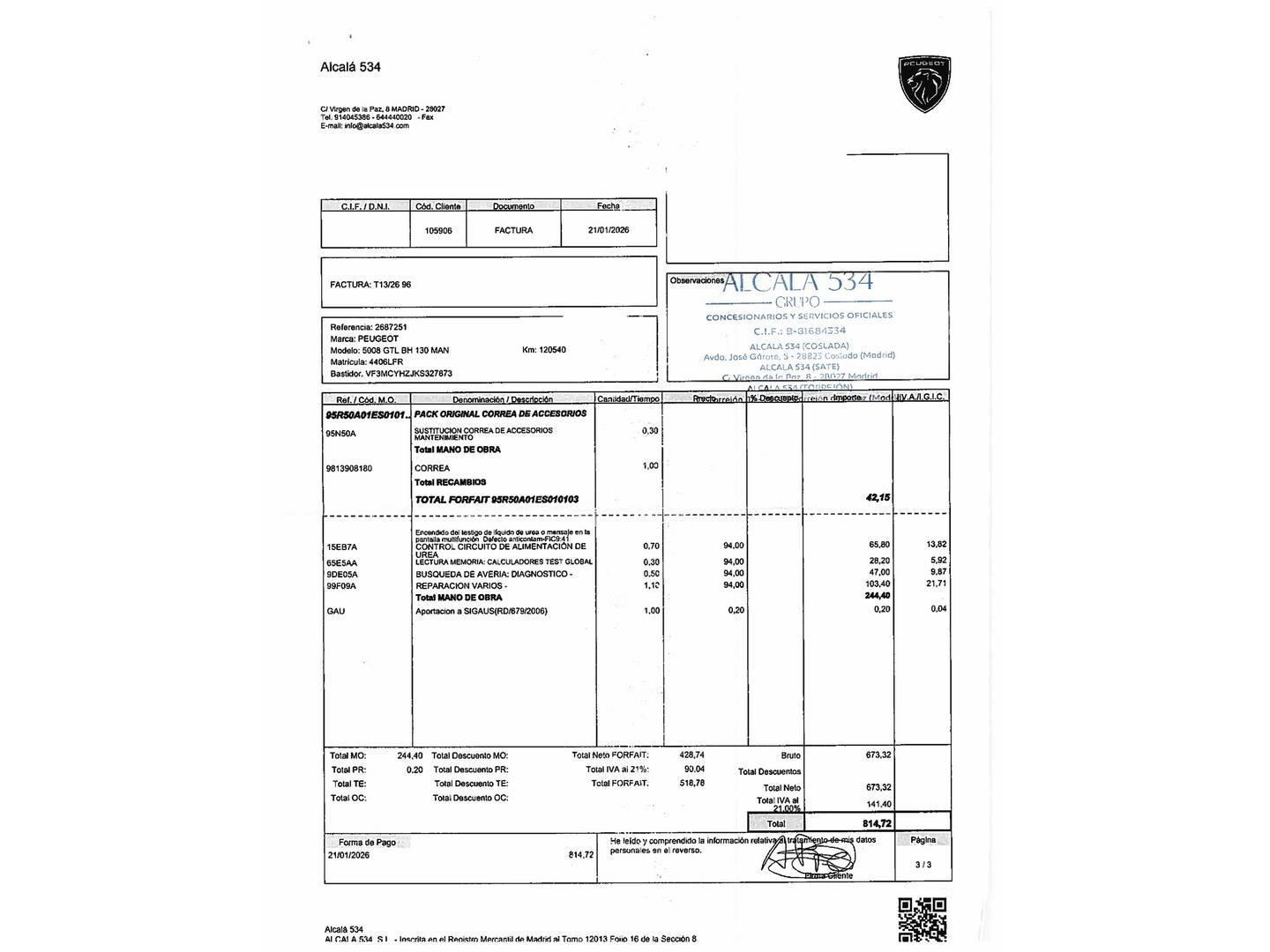Foto del mantenimiento del Peugeot 5008 Peugeot 5008 1.5 BlueHDi S&S GT Line (130 CV) 7 Plazas