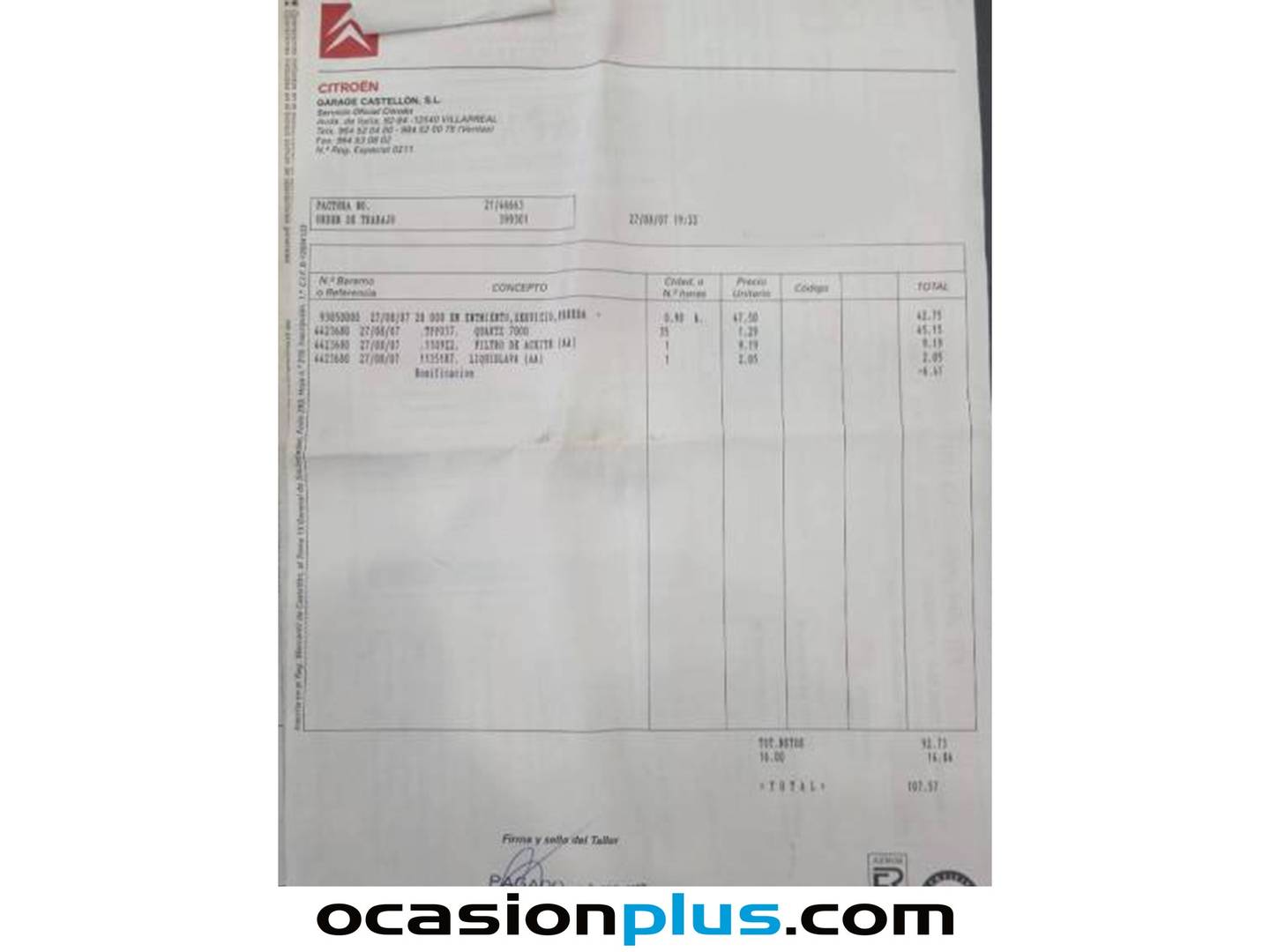 Foto del mantenimiento del Citroën Xsara Picasso Citroën Xsara Picasso 1.6i Exclusive (110 CV)